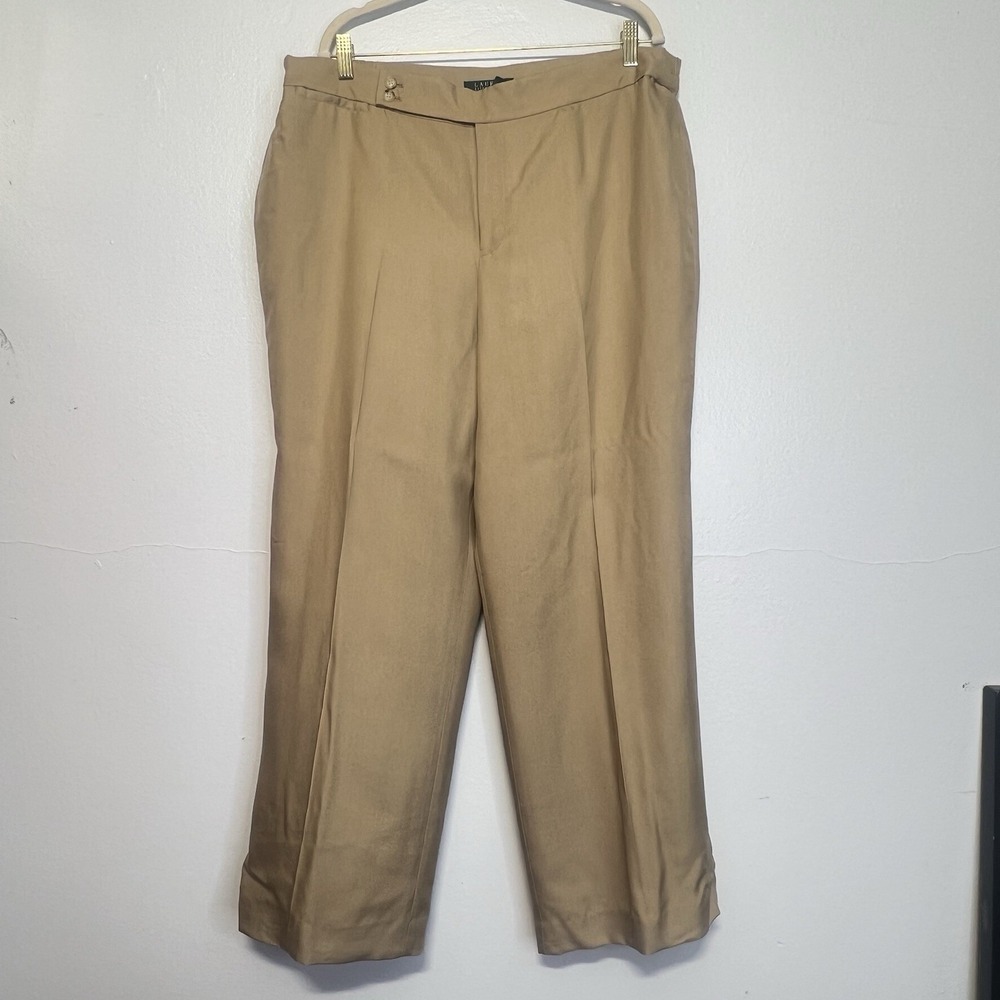 Ralph Lauren Beige Silk  Straight Leg Pants Womens Plus Sz 20w Lined‎